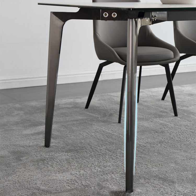 Minimalist Dining Table Set Metal Frame Grey Slate Rectangular Dining Table Set with 4 Legs Base
