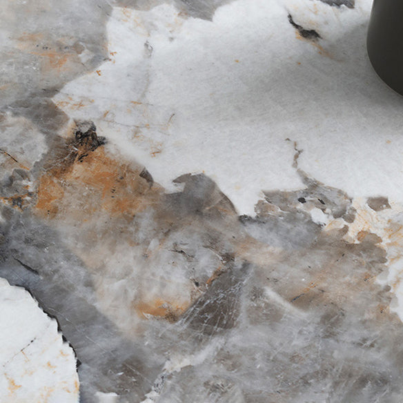 Scandinavian Sintered Stone Table Set of 5/7 with Round Table Dining Set with Leather Chairs