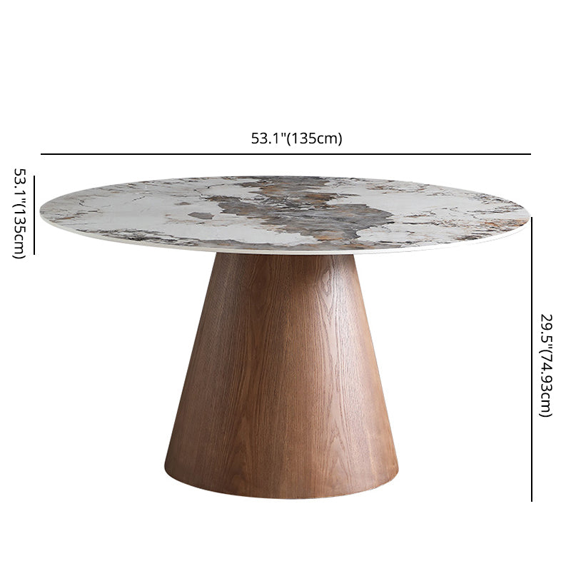 Scandinavian Sintered Stone Table Set of 5/7 with Round Table Dining Set with Leather Chairs
