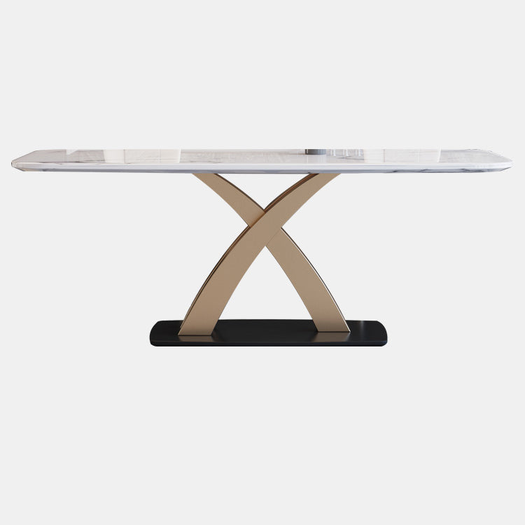 Contemporary Dining Room Set Metal Frame White Slate Rectangular Dining Table Set for Home