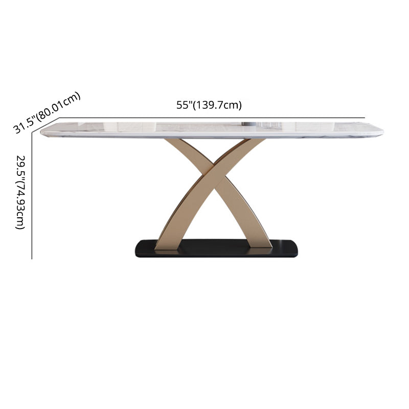 Contemporary Dining Room Set Metal Frame White Slate Rectangular Dining Table Set for Home