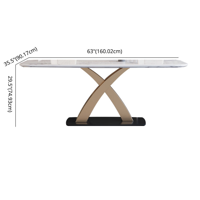 Contemporary Dining Room Set Metal Frame White Slate Rectangular Dining Table Set for Home