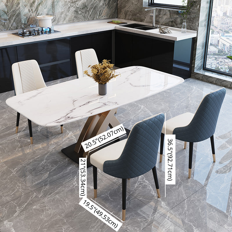 Contemporary Dining Room Set Metal Frame White Slate Rectangular Dining Table Set for Home
