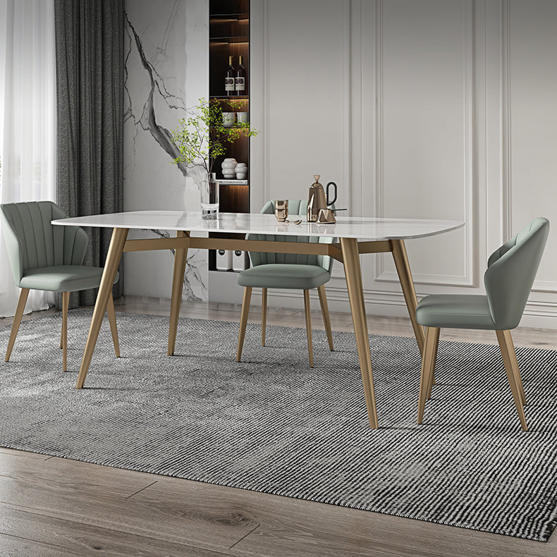 Contemporary Table Dining Set with Sintered Stone Table and Upholstered Chairs