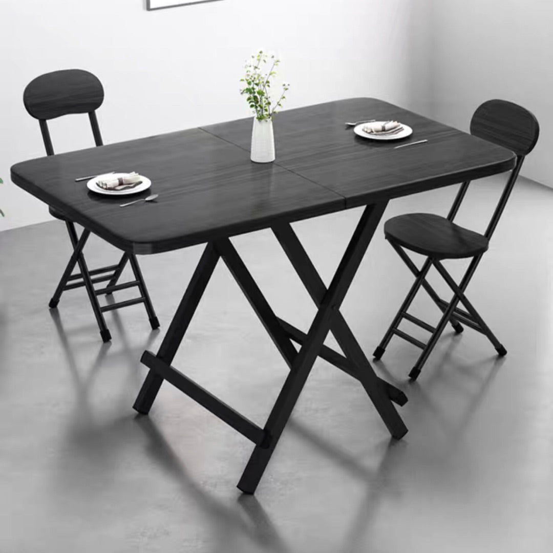 Modern Style Compact Wood Top Dining Set with 4 Black Metallic Legs Base for Dining Furniture