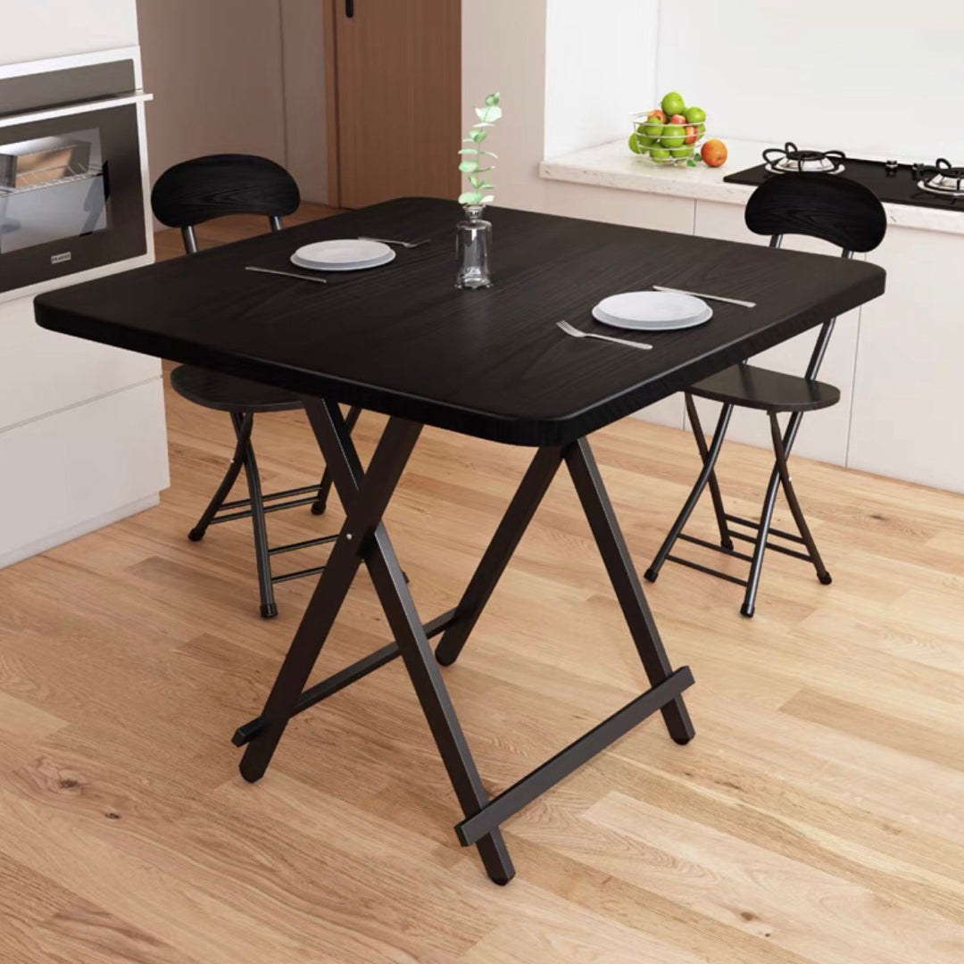 Modern Style Compact Wood Top Dining Set with 4 Black Metallic Legs Base for Dining Furniture