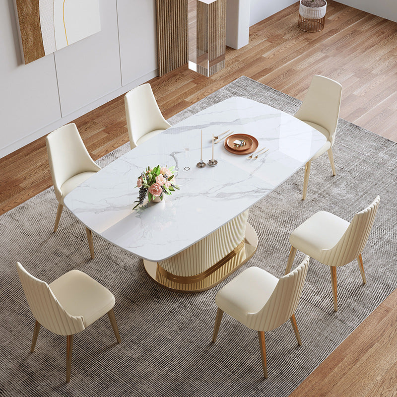 Glam Sintered Stone White Dining Room Set with Round Table Dining Table Furniture