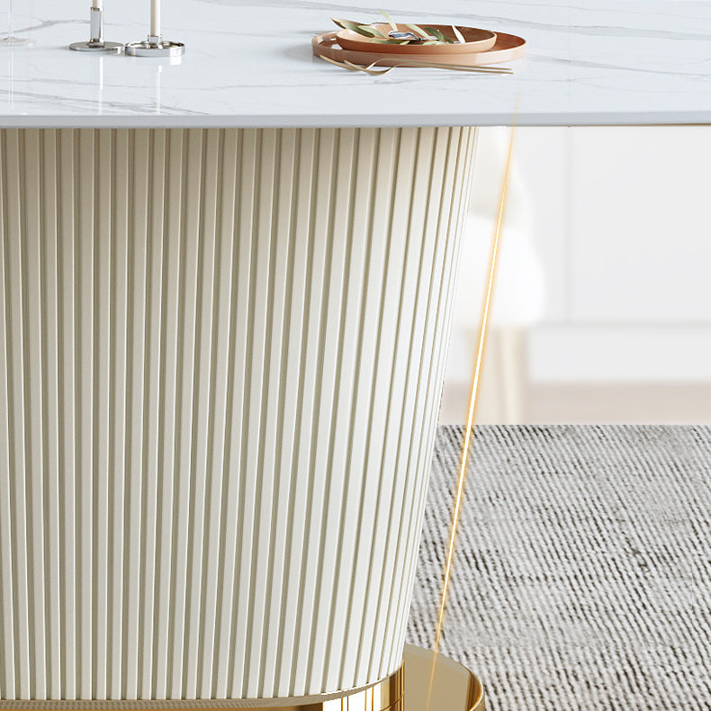 Glam Sintered Stone White Dining Room Set with Round Table Dining Table Furniture