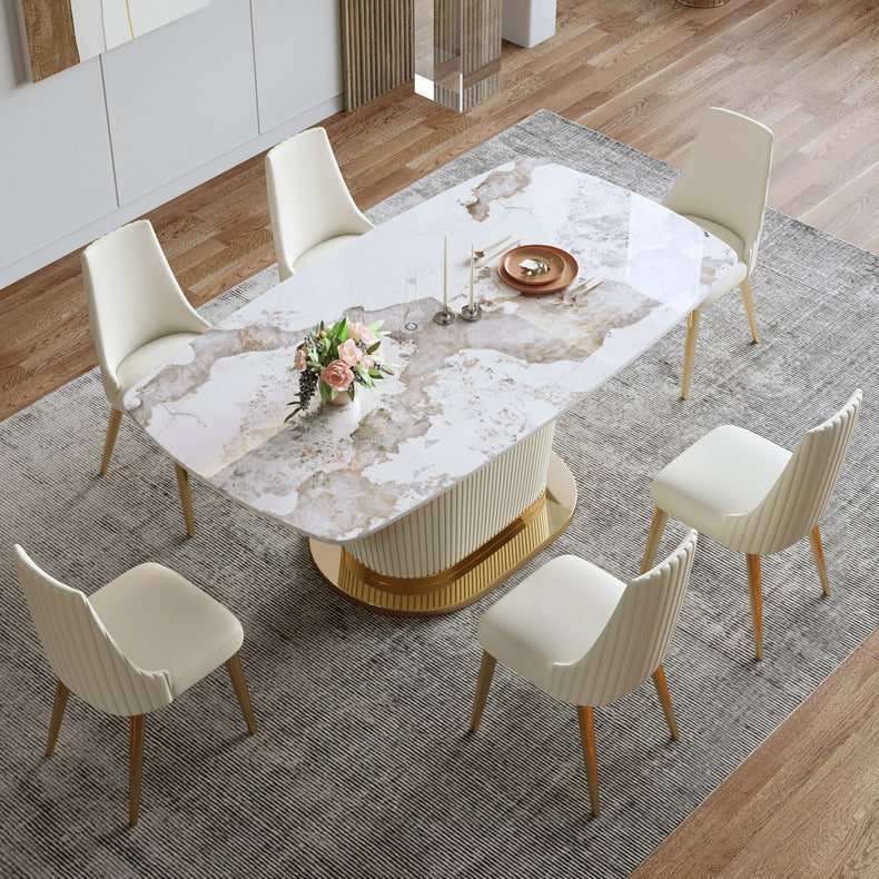 Glam Sintered Stone White Dining Room Set with Round Table Dining Table Furniture