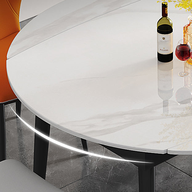 Space-Saving Minimalist Sintered Stone Top Kitchen Table Set of Black Legs Base for Dining Room