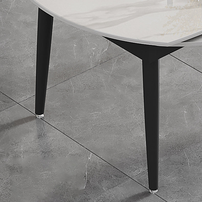 Space-Saving Minimalist Sintered Stone Top Kitchen Table Set of Black Legs Base for Dining Room
