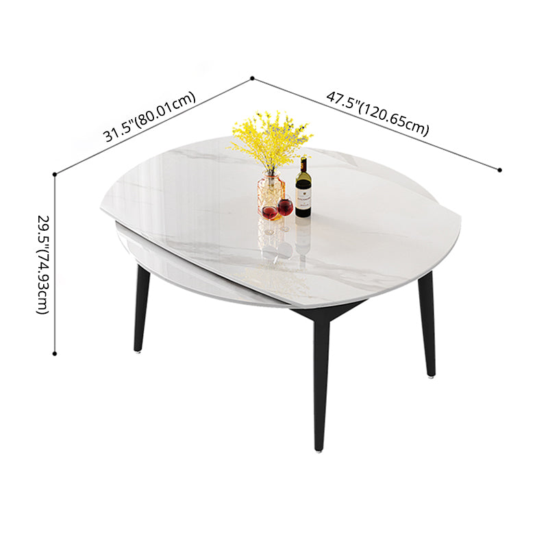 Space-Saving Minimalist Sintered Stone Top Kitchen Table Set of Black Legs Base for Dining Room