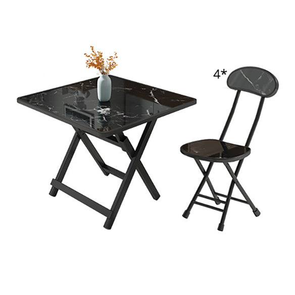 Modern Style Wood Top Dining Set with Square Shape Dinette Set with Double Pedestal Table