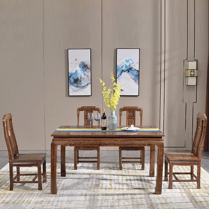 Traditional Style Solid Wood Dining Room Set with Fixed Rectangle Shape Table and 4 Legs Base