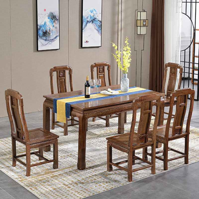 Traditional Style Solid Wood Dining Room Set with Fixed Rectangle Shape Table and 4 Legs Base