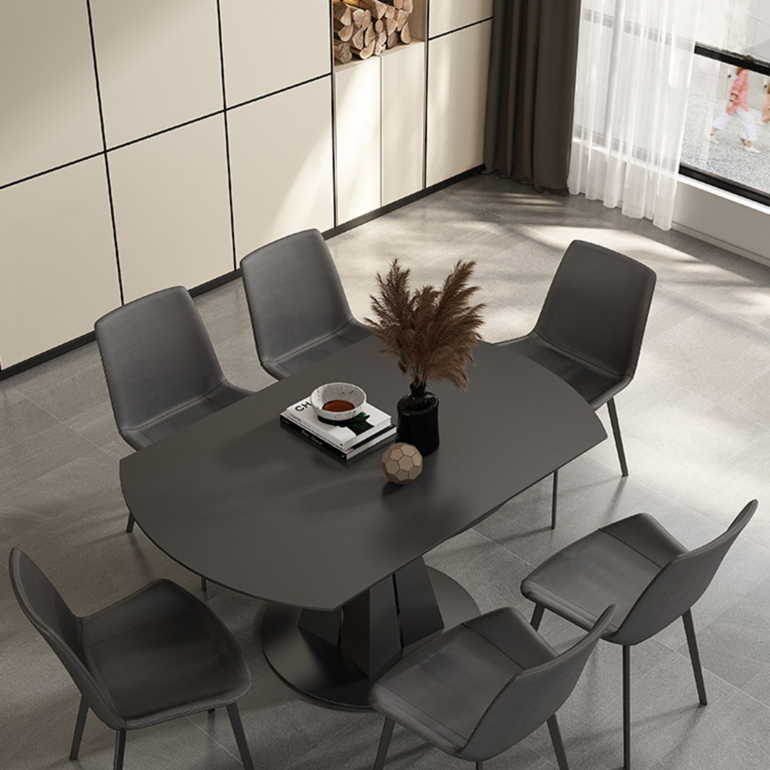 Folding Contemporary Dining Set with Sintered Stone Top Formal Dining Table Furniture