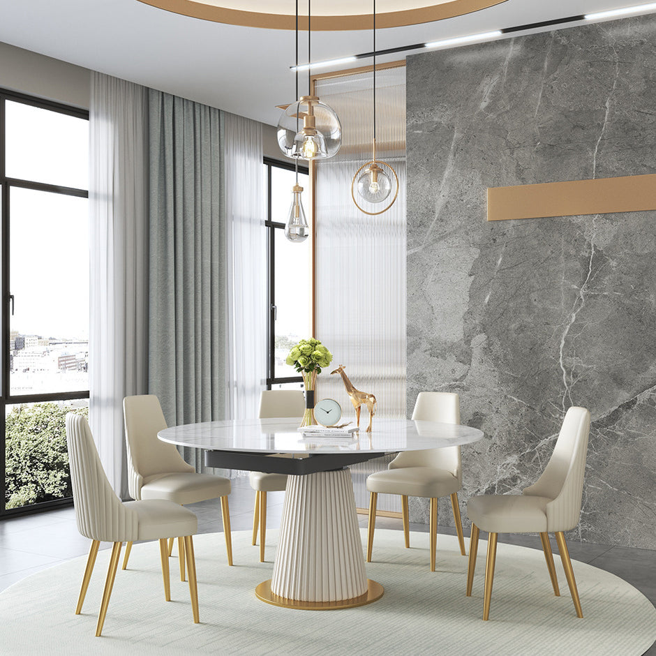 Glam Sintered Stone Dining Room Set with Round Table Space-Saving Design Dining Table Furniture