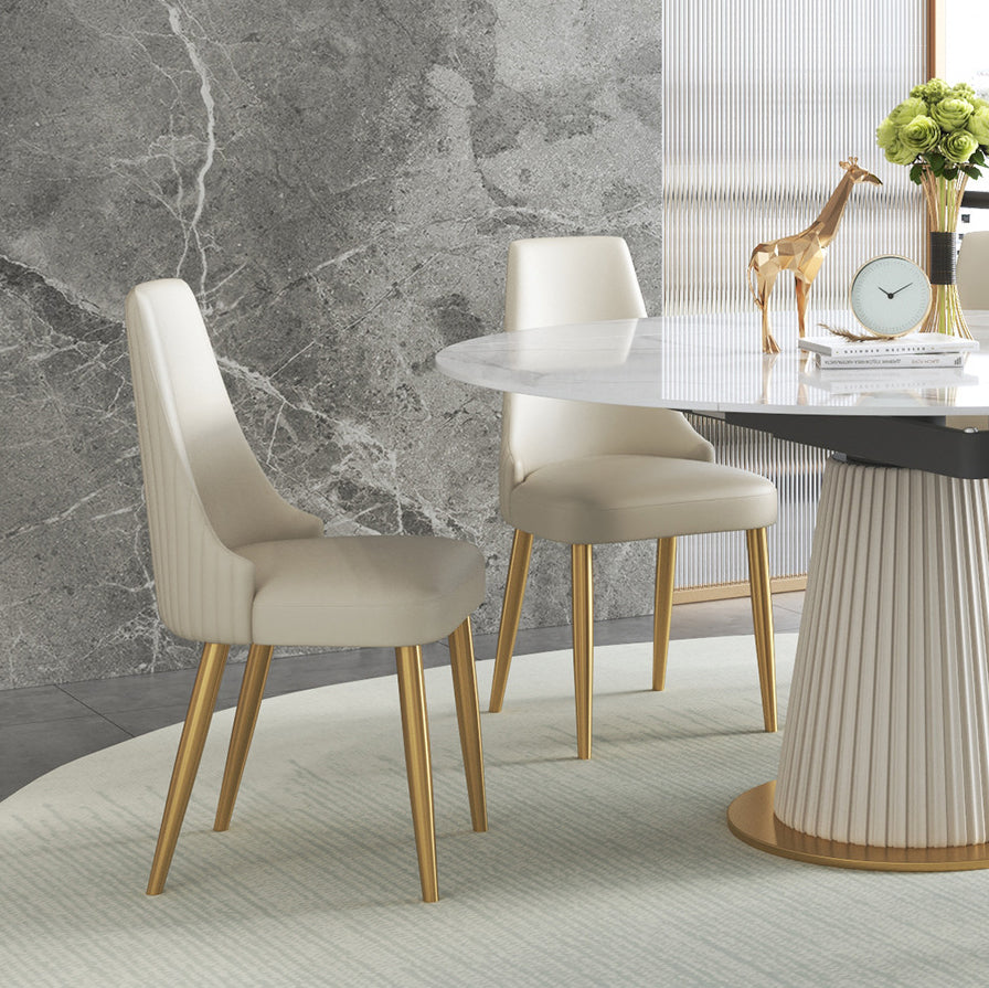 Glam Sintered Stone Dining Room Set with Round Table Space-Saving Design Dining Table Furniture