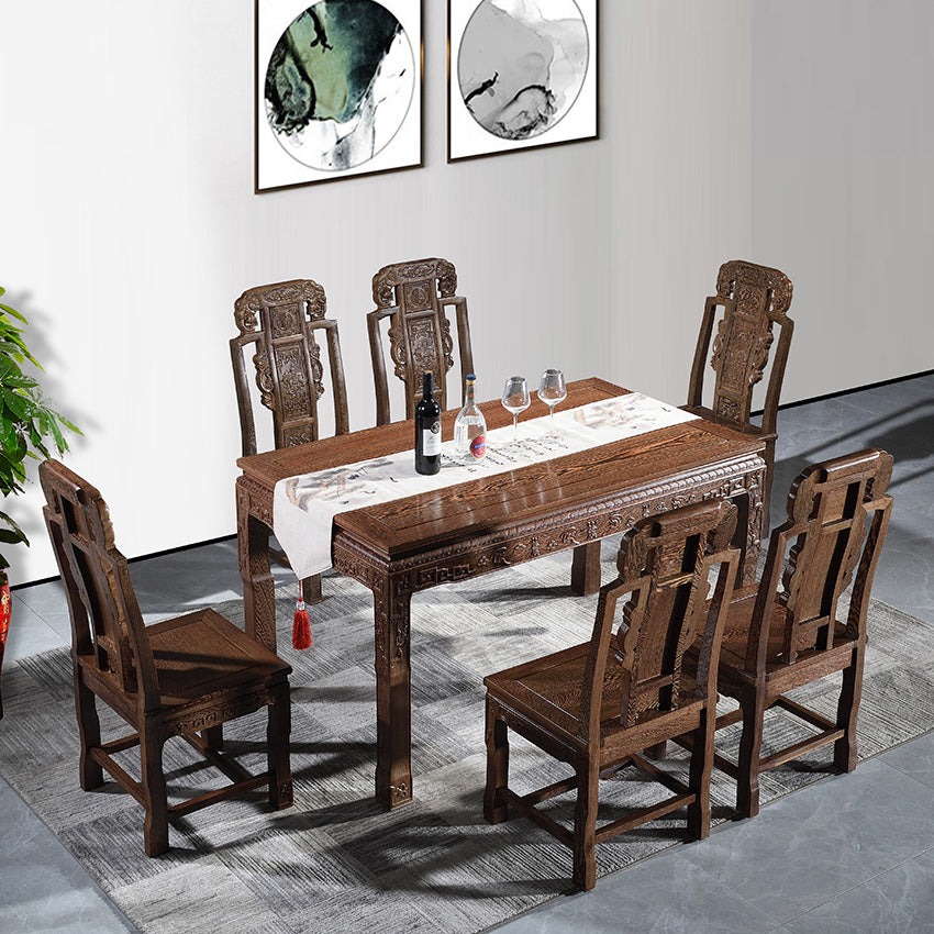 Traditional Style Solid Wood Dining Set with Fixed Table and 4 Legs Base for Home Use