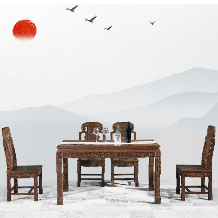 Traditional Style Solid Wood Dining Set with Fixed Table and 4 Legs Base for Home Use