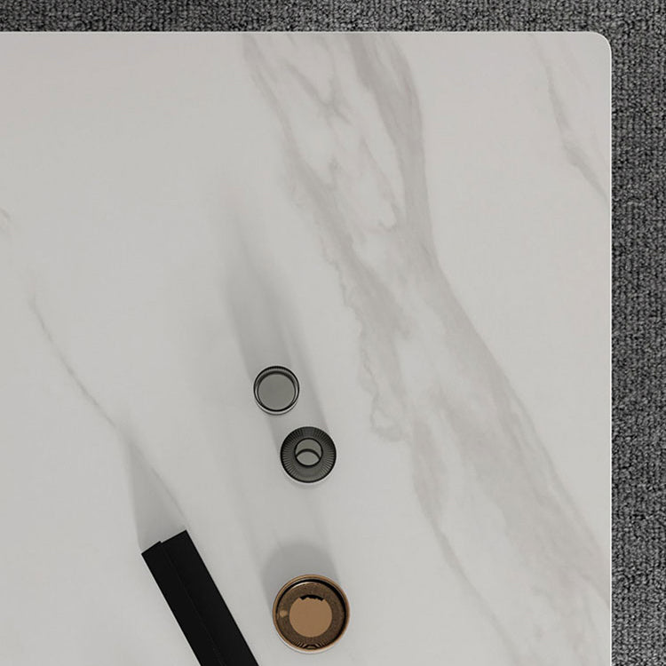 Modern Sintered Stone Table Set of 5 with Rectangle Table Dining Set with White PU Leather Chairs