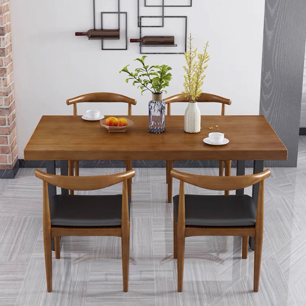 Country Style Fixed Solid Wood Dining Room Table with 2 Black Metallic Legs for Kitchen Set