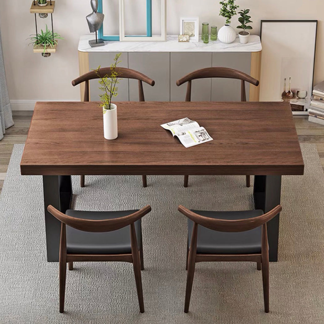 Country Style Fixed Solid Wood Dining Room Table with 2 Black Metallic Legs for Kitchen Set