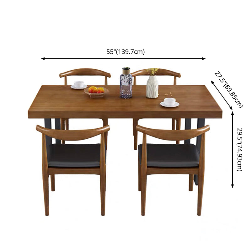 Country Style Fixed Solid Wood Dining Room Table with 2 Black Metallic Legs for Kitchen Set