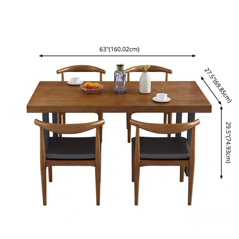 Country Style Fixed Solid Wood Dining Room Table with 2 Black Metallic Legs for Kitchen Set
