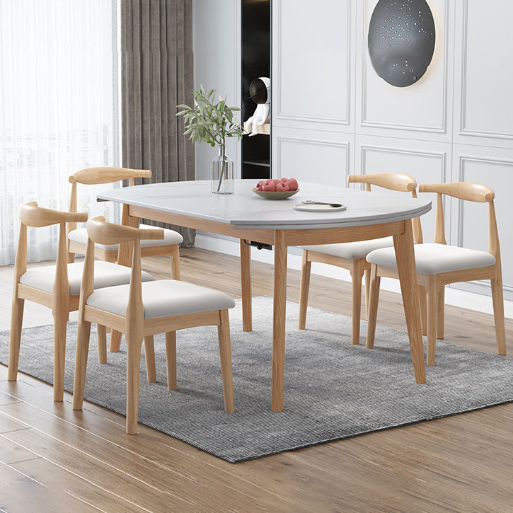 Traditional Sintered Stone Top Dining Set with 4 Brown Solid Wood Legs for Dining Furniture