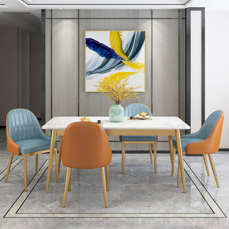 Scandinavian Style Dining Room Set Sintered Stone Top Dinette Set with Metal 4 Legs Base