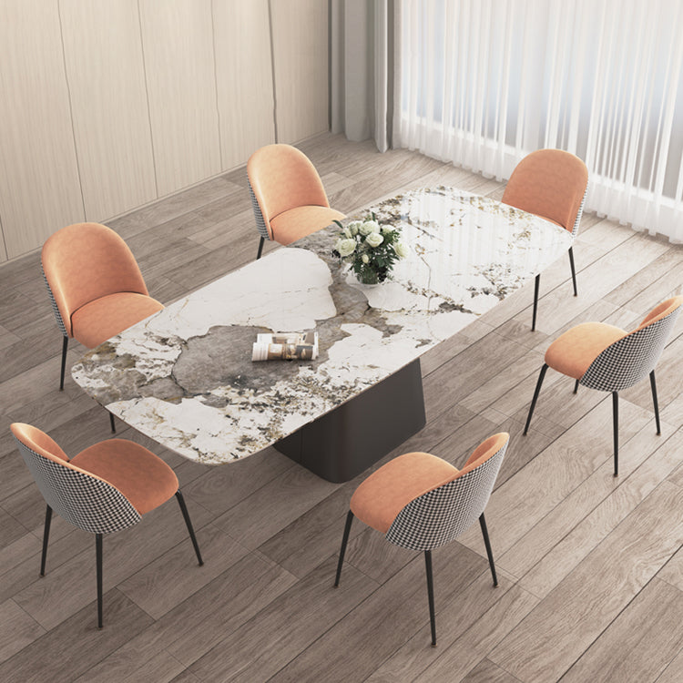 Modern Sintered Stone Table Set of 5/7 with Rectangle Table Dining Set with Orange PU Leather Chairs