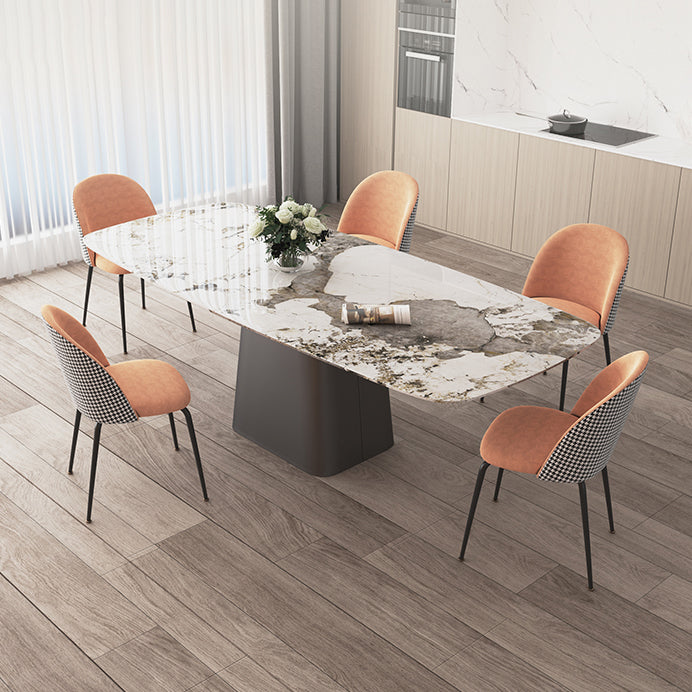 Modern Sintered Stone Table Set of 5/7 with Rectangle Table Dining Set with Orange PU Leather Chairs