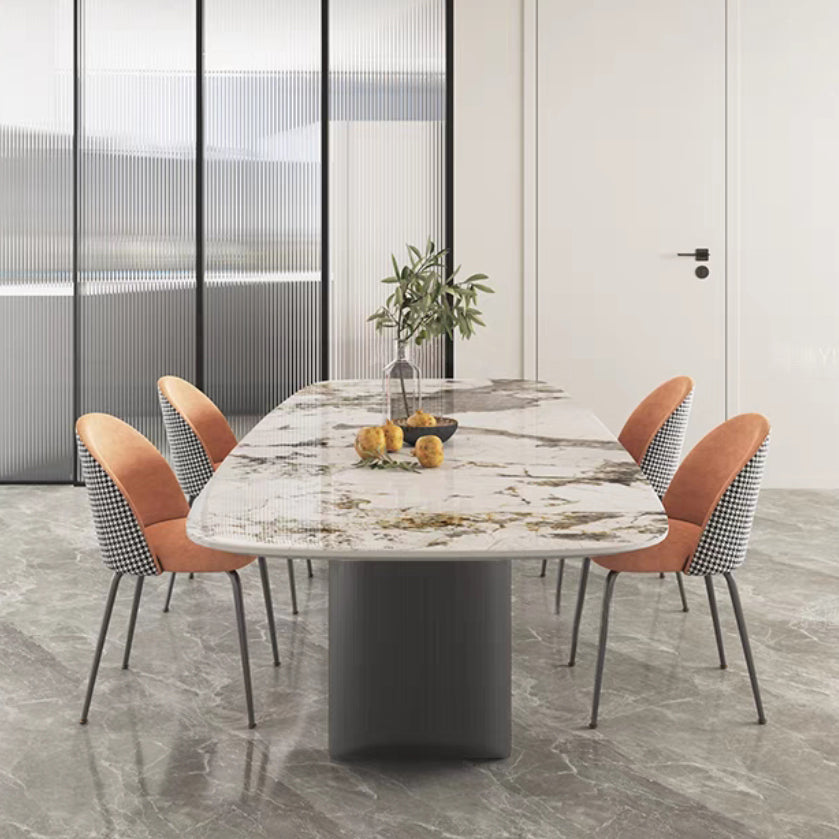 Modern Sintered Stone Table Set of 5/7 with Rectangle Table Dining Set with Orange PU Leather Chairs