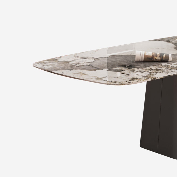 Modern Sintered Stone Table Set of 5/7 with Rectangle Table Dining Set with Orange PU Leather Chairs