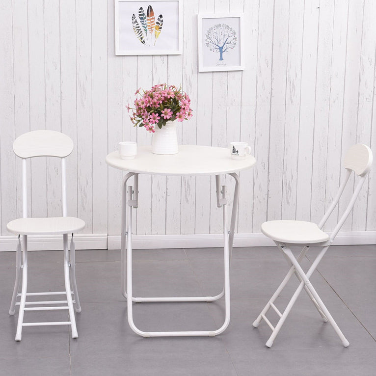 Folding Dining Table Set with Round Top and White Base Table Set for Home Use