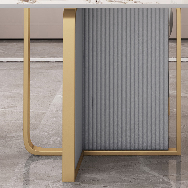 Modern Sintered Stone Table Set for 4/6 with Rectangle Table Dining Set with Gold Double Pedestal