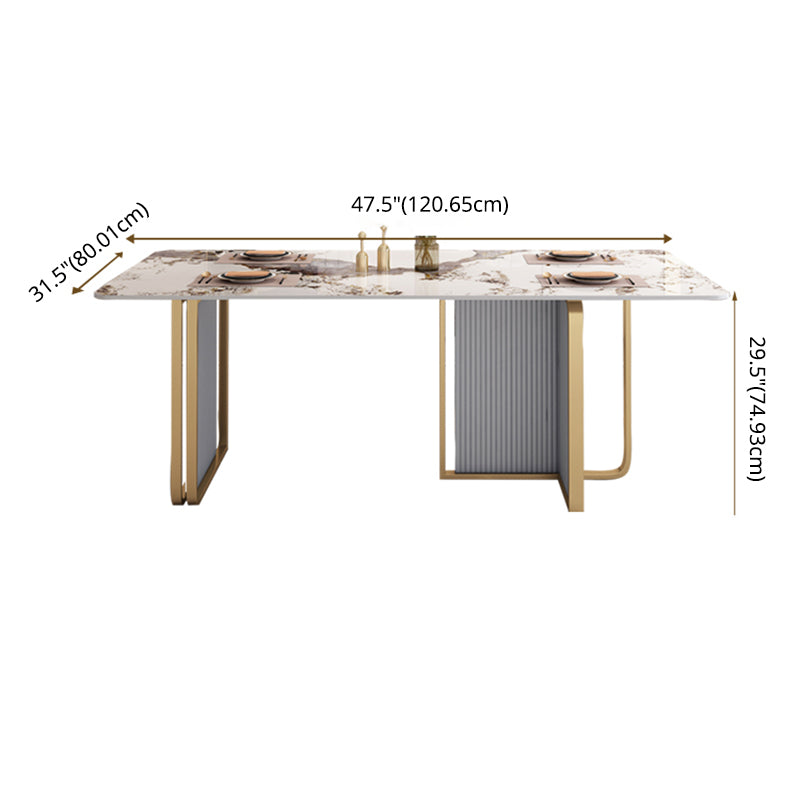 Modern Sintered Stone Table Set for 4/6 with Rectangle Table Dining Set with Gold Double Pedestal