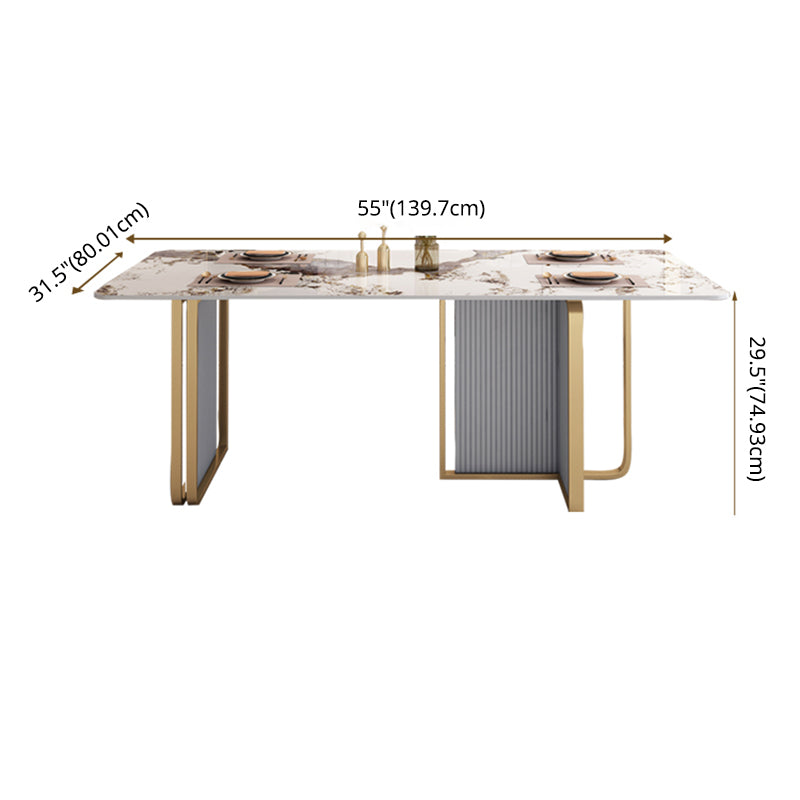 Modern Sintered Stone Table Set for 4/6 with Rectangle Table Dining Set with Gold Double Pedestal