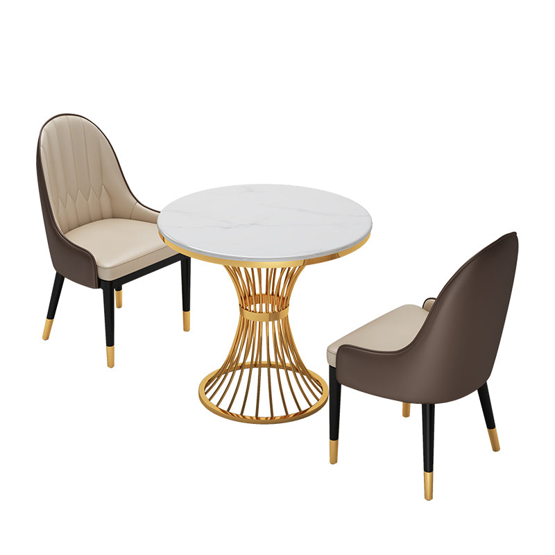 Ensembles de restauration en pierre fritrée scandinave avec table ronde et ensemble de meubles à manger de base en métal