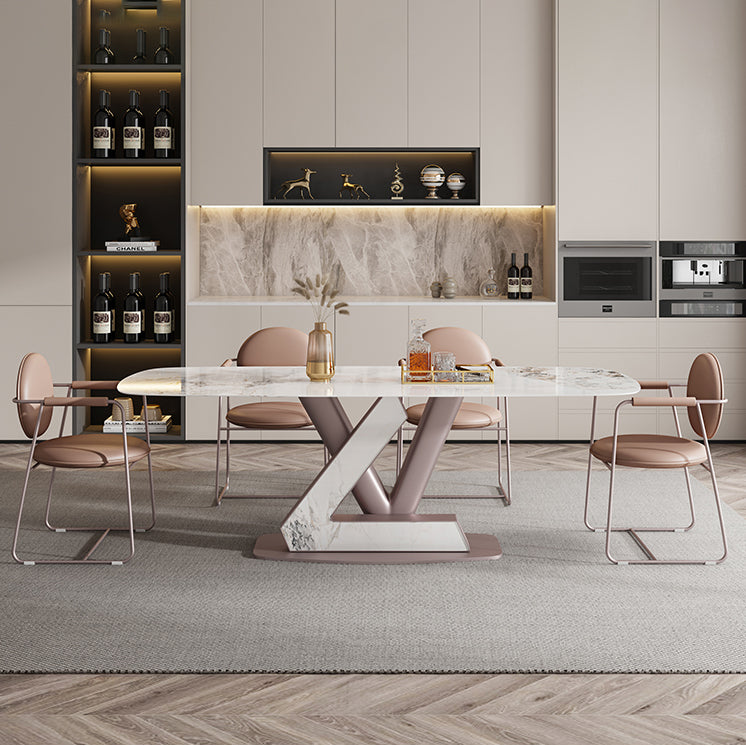 Dining Room Set Modern Sintered Stone Table with Pedestal Base Rectangle Dining Set for Restaurant