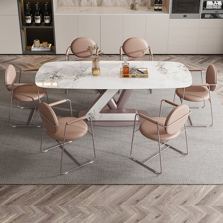 Dining Room Set Modern Sintered Stone Table with Pedestal Base Rectangle Dining Set for Restaurant