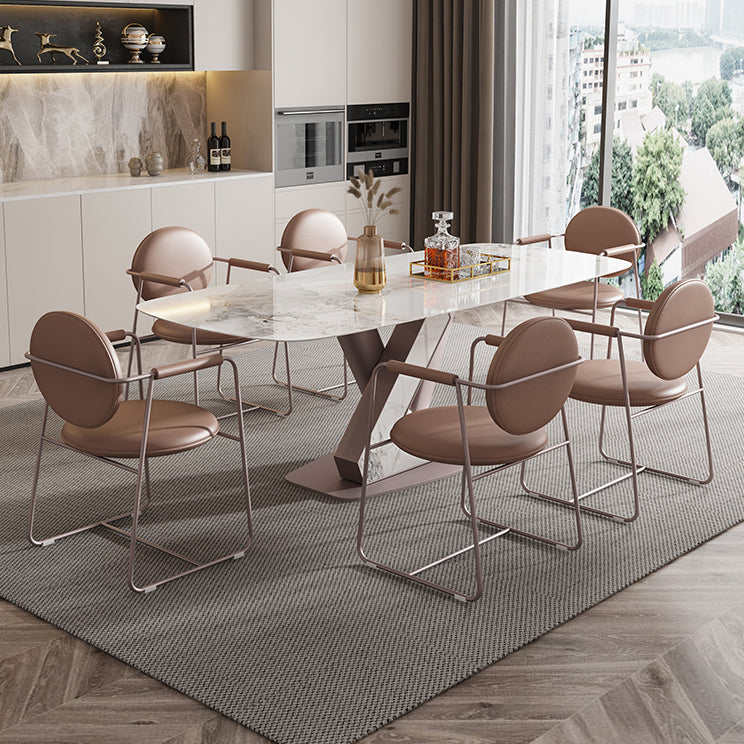 Dining Room Set Modern Sintered Stone Table with Pedestal Base Rectangle Dining Set for Restaurant