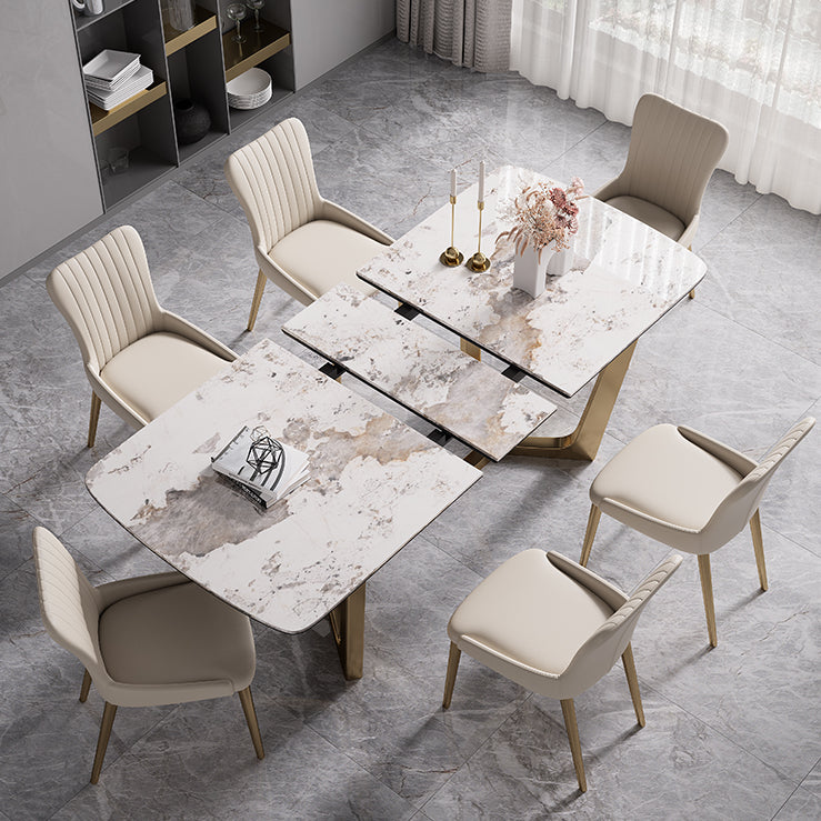 Modern Rectangle Shape Kitchen Dining Set Extendable Sintered Stone Top Dining Set with Trestle Base