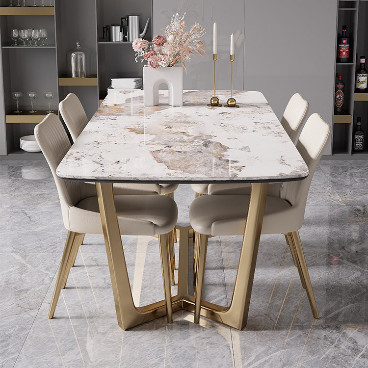 Modern Rectangle Shape Kitchen Dining Set Extendable Sintered Stone Top Dining Set with Trestle Base