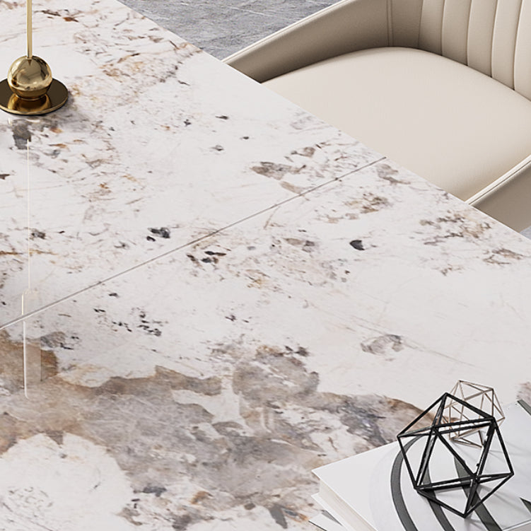 Modern Rectangle Shape Kitchen Dining Set Extendable Sintered Stone Top Dining Set with Trestle Base