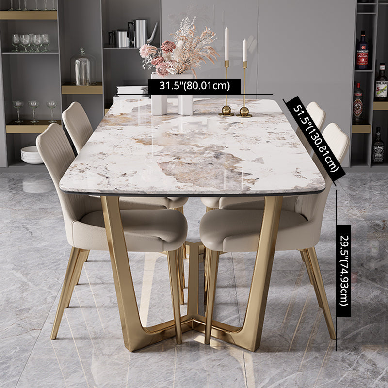 Modern Rectangle Shape Kitchen Dining Set Extendable Sintered Stone Top Dining Set with Trestle Base