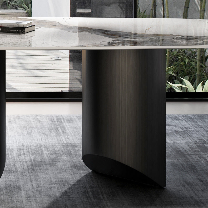 Modern Sintered Stone Table Set of 3/5 with Rectangle Table Dining Set with Black 3 Legs