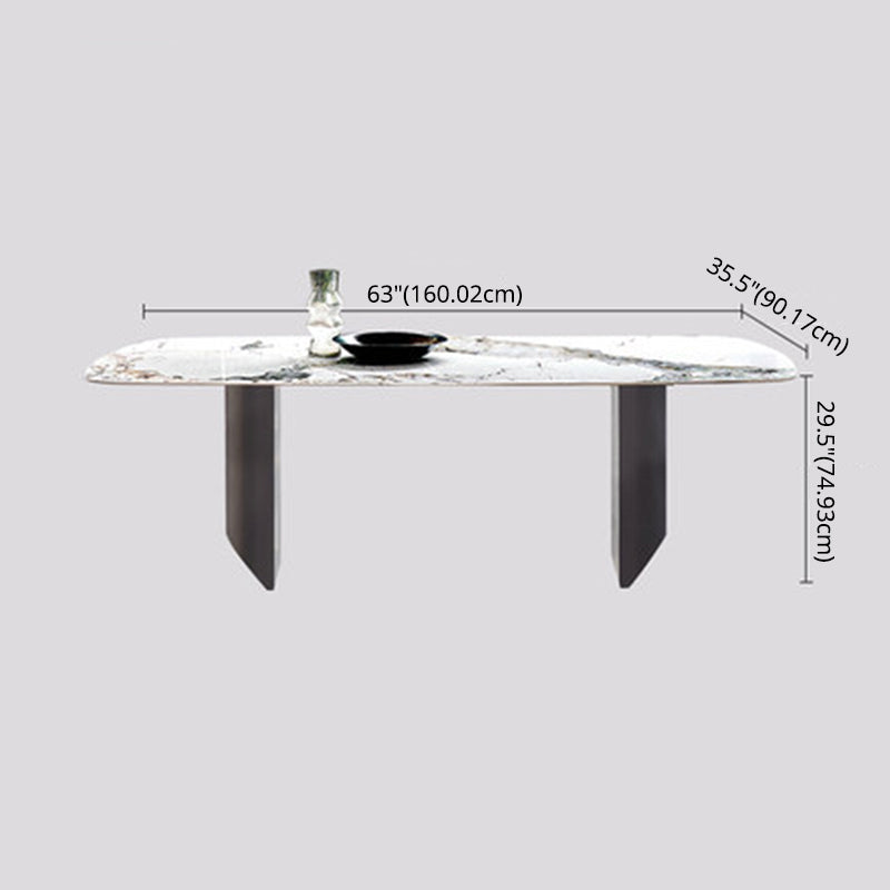 Modern Sintered Stone Table Set of 3/5 with Rectangle Table Dining Set with Black 3 Legs