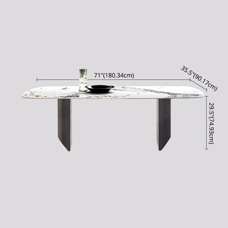 Modern Sintered Stone Table Set of 3/5 with Rectangle Table Dining Set with Black 3 Legs
